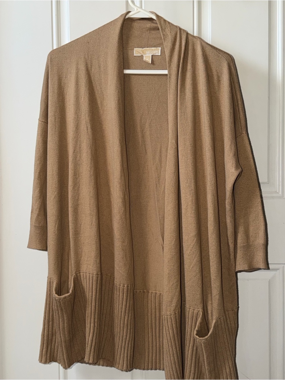 Michael Kors Women’s S tan Solid Knit Open Cardigan 3/4 Sleeve Pockets